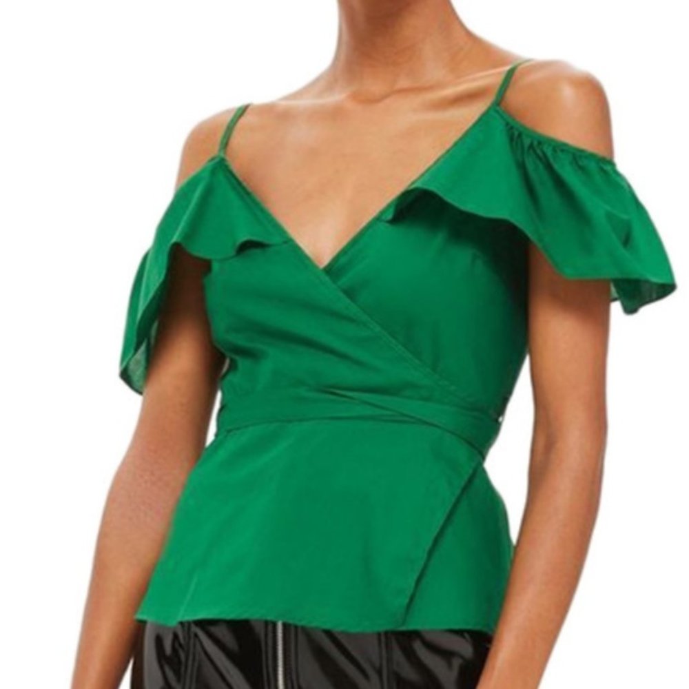 Top Shop Ruffle Cold Shoulder Wrap Top size 2